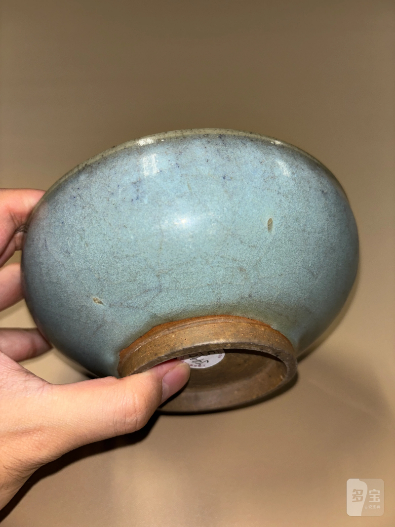 明 钧窑天蓝釉紫斑贡碗 - 图5